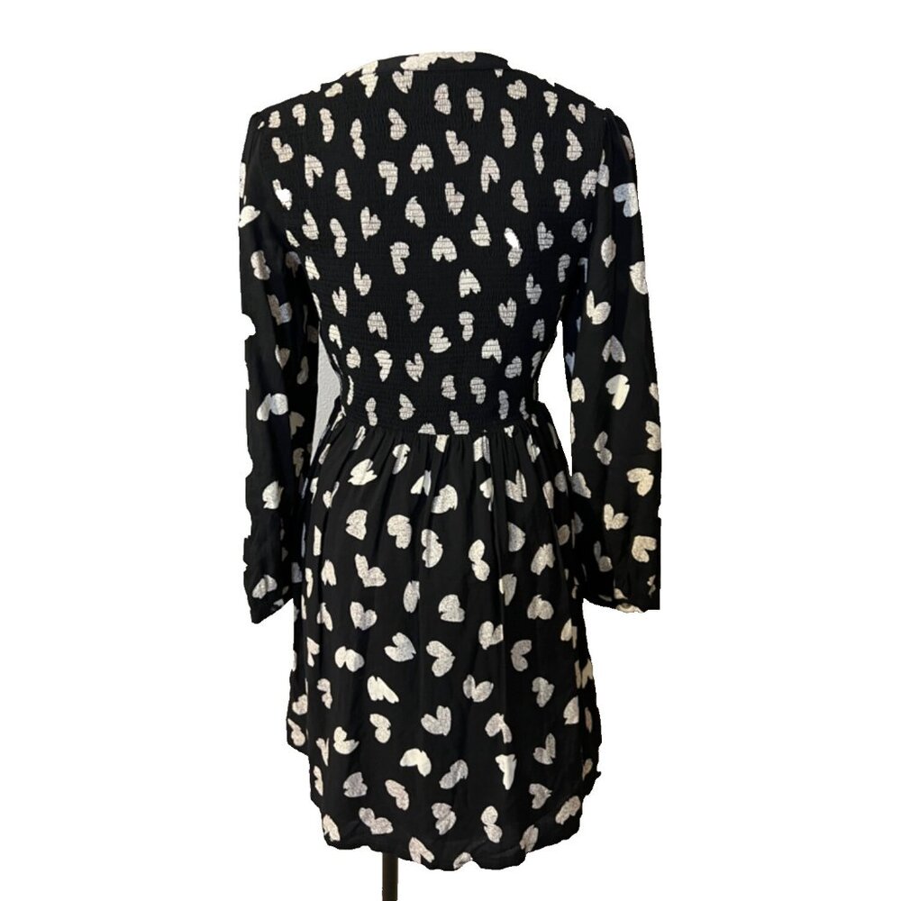Anthropologie Maeve Dress S Small Cotton Washable Black Crean Hearts Long Sleeve - Picture 6 of 11